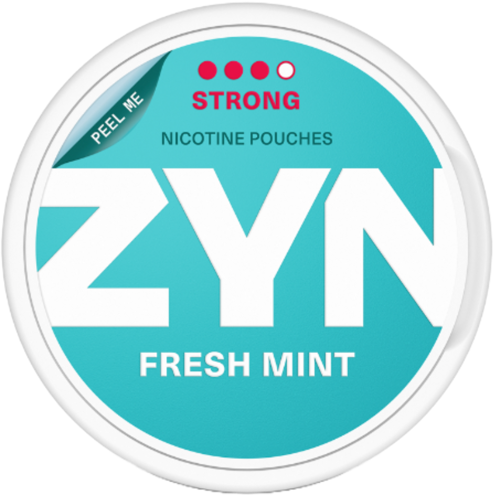A can of ZYN Fresh Mint nicotine pouches on a plain white background