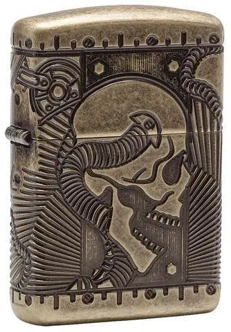 Zippo Lighter - Steampunk Skull Antique Brass
