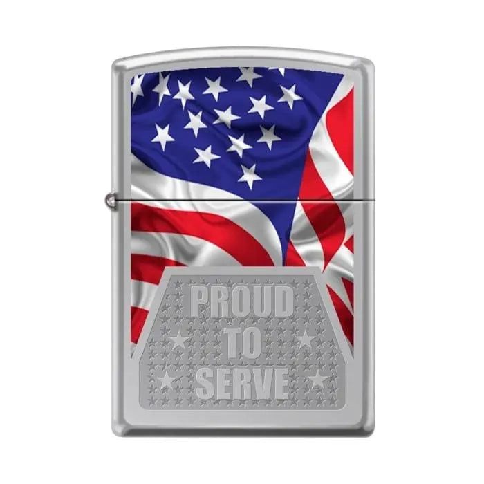 Zippo Lighter - Proud To Serve High Polish Chrome
