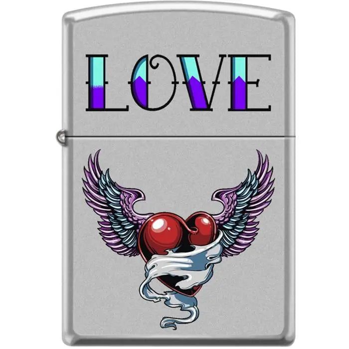 Zippo Lighter - Tattoo Heart Satin Chrome
