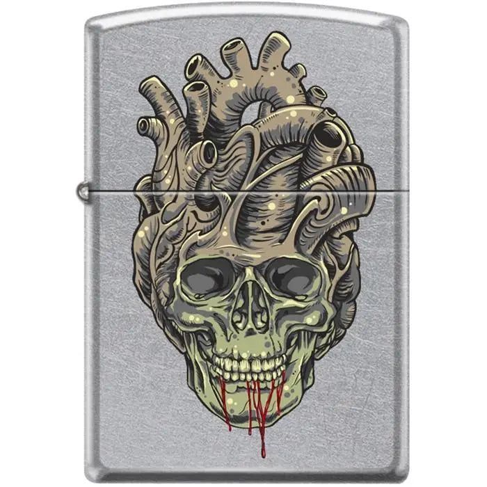 Zippo Lighter - Tattoo Skull Heart Street Chrome