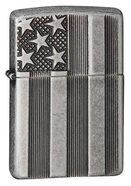 Zippo Lighter - American Flag Armor Antique Silver Plate